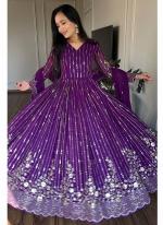 Georgette Purple Party Wear Sequins Work Readymade Gown With Dupatta